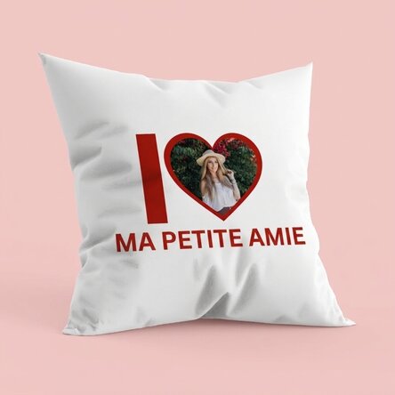 Coussin personnalisé avec photo et texte - « I love my girlfriend »
