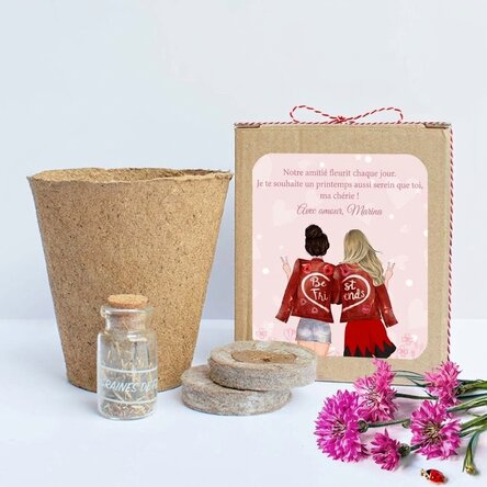 Kit pour planter des fleurs de printemps dans une petite boîte personnalisée avec un message pour le