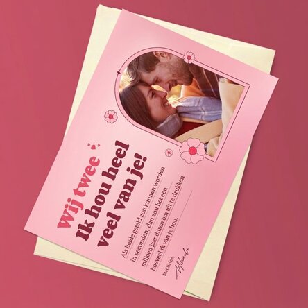 Gepersonaliseerde magnetische wenskaart met een foto en een liefdesboodschap - Love story