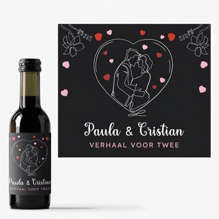 Mini-wijnflesje, gepersonaliseerd met jullie namen - Een verhaal voor twee