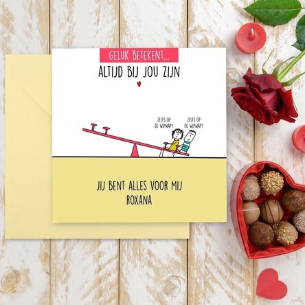 Gepersonaliseerde vierkante kaart met tekst - Geluk betekent...
