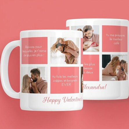 Tasse personnalisée avec un texte et 5 photos - Les raisons pour lesquelles je t'aime