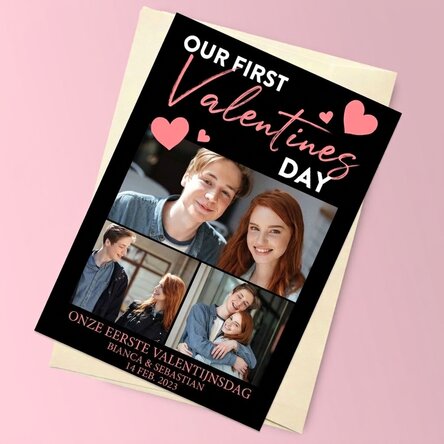 Gepersonaliseerde magnetische wenskaart met 3 foto's en een boodschap - Valentijnsdag