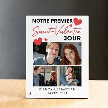 Cadre photo de bureau personnalisé avec 3 photos et un message - Je t'aime