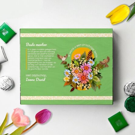 Gepersonaliseerd bonbondoosje met een boodschap voor de klassenlerares - Prachtige lente