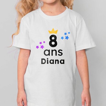 T-shirt en coton pour enfants personnalisé avec un texte - Couronne d'anniversaire