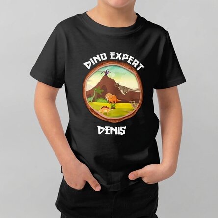 Katoenen T-shirt voor kinderen, gepersonaliseerd met tekst - Dinosaur expert