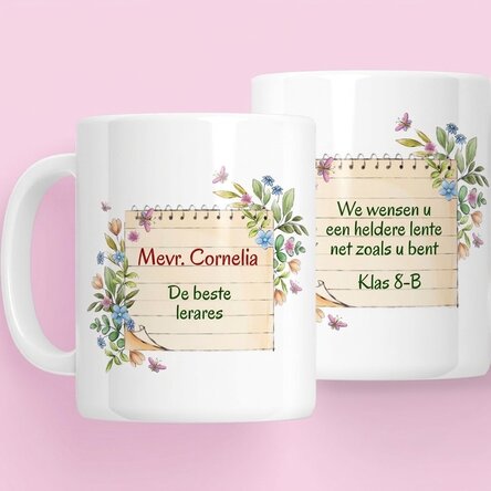 Gepersonaliseerde mok met boodschap voor leraressen