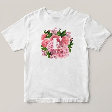 T-shirt en coton personnalisé avec une initiale et un prénom - Fleurs de printemps