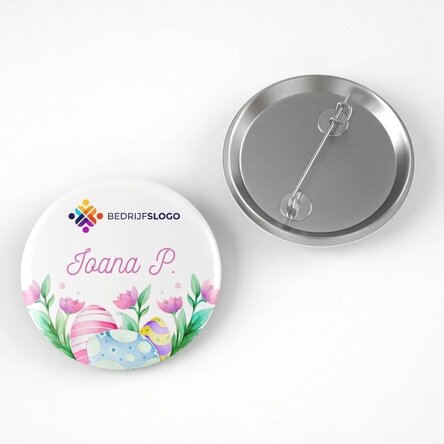 Gepersonaliseerde button met logo en naam - Vrolijk Pasen!