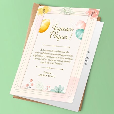 Carte de vœux personnalisée avec logo et message pour Pâques