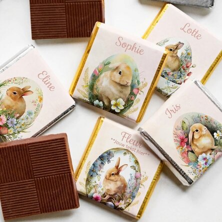 Set van 5 gepersonaliseerde minichocolade met boodschap - Paashazen