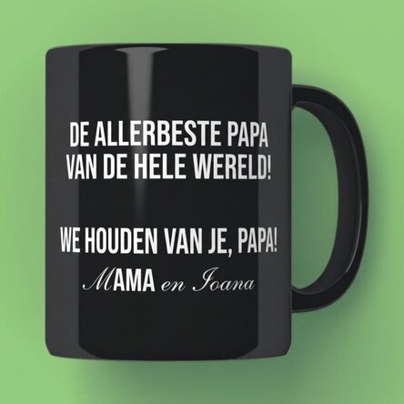 Gepersonaliseerde zwarte mok met tekst