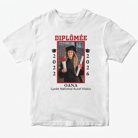 T-shirt en coton personnalisé avec photo et texte - Remise des diplômes