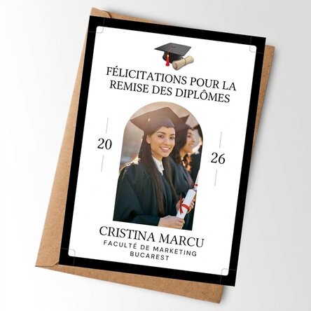 Carte personnalisée avec une photo et un texte pour la remise des diplômes
