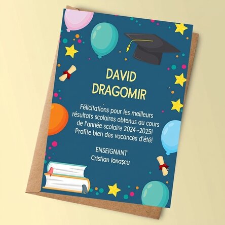Carte personnalisée avec un message pour les enfants - Fin de l'année scolaire