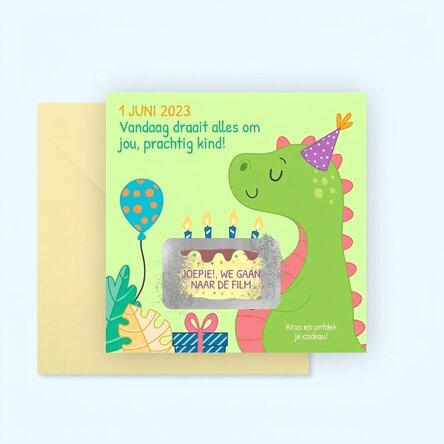 Gepersonaliseerde kraskaart met boodschap voor kinderen - Dino