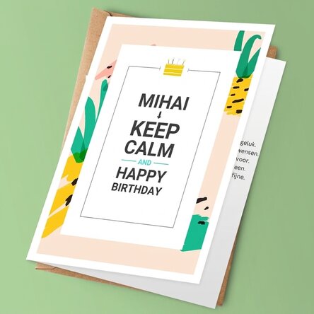 Gepersonaliseerde wenskaart met tekst - KEEP CALM and happy birthday