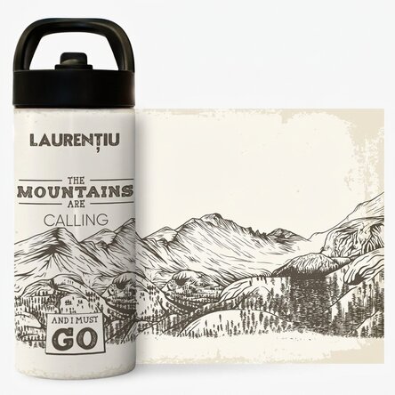 Thermosfles met handvat en rietje, gepersonaliseerd met naam - Mountains are calling