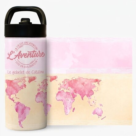 Thermos avec poignée et paille, personnalisé avec un prénom - Be an explorer