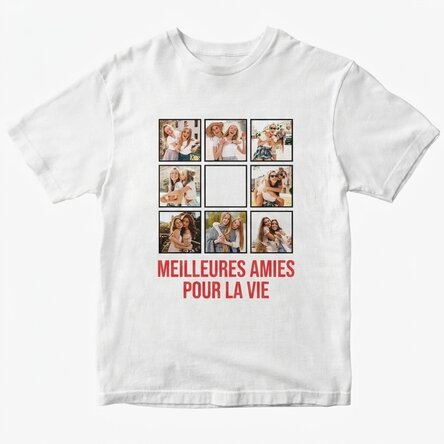 T-shirt en coton personnalisé avec 8 photos et un texte - Best Friends Forever