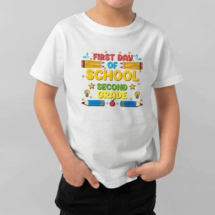 Katoenen T-shirt voor kinderen, gepersonaliseerd met tekst - Eerste schooldag