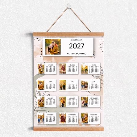 Affiche-calendrier personnalisée avec 13 photos et un texte, à accrocher