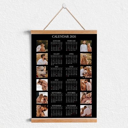 Gepersonaliseerde kalenderposter met ophanghaak, met 12 foto’s en tekst