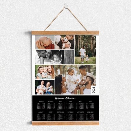 Affiche-calendrier personnalisée avec 7 photos et un texte, à accrocher