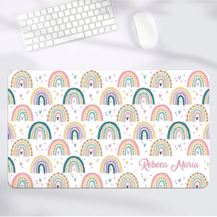 Tapis de souris XXL personnalisé avec un prénom - Arc-en-ciel