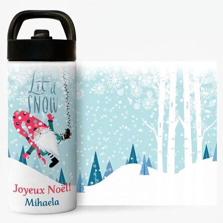 Thermos avec poignée et paille, personnalisé avec le texte « Let it snow »