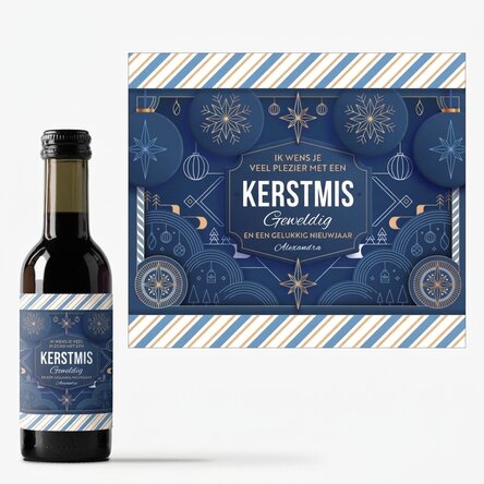Gepersonaliseerd mini-wijnflesje met tekst - Blue Christmas