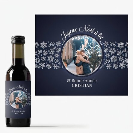 Mini-bouteille de vin personnalisée avec photo et texte - Shiny Snowflakes
