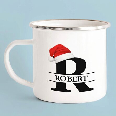 Tasse en métal émaillée avec nom et initiale