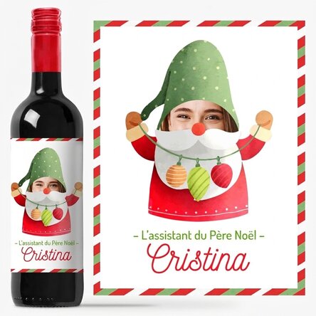 Vin personnalisé avec photo et message - L'assistant du Père Noël