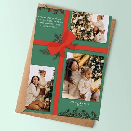 Carte personnalisée avec 3 photos et un texte - Cadeau de Noël