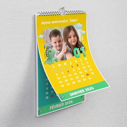 Calendrier personnalisé pour enfants avec photos et texte - Dino