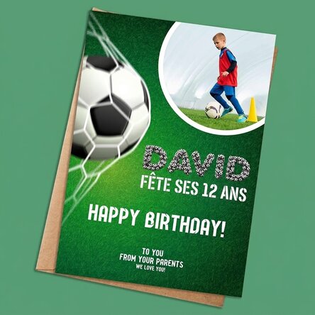 Carte personnalisée avec une photo et un texte - Anniversaire sur le thème du football