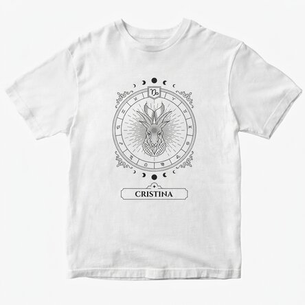 Katoenen T-shirt met naam en sterrenbeeld - Steenbok