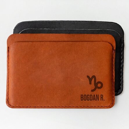 Portefeuille en cuir personnalisé avec le prénom et le signe du zodiaque Capricorne