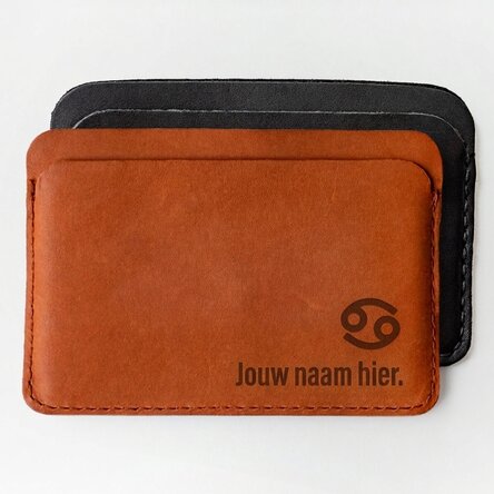 Leren portemonnee, gepersonaliseerd met naam en sterrenbeeld Kreeft