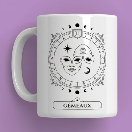 Tasse personnalisée avec prénom et signe du zodiaque - Gémeaux