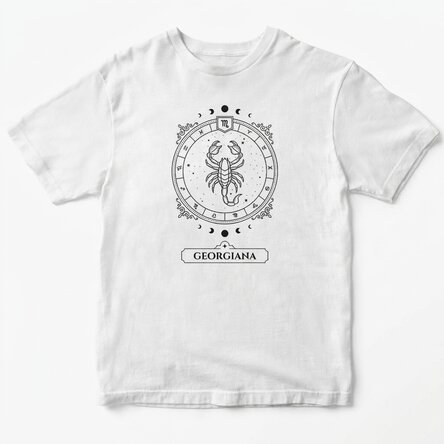 Katoenen T-shirt met naam en sterrenbeeld - Schorpioen