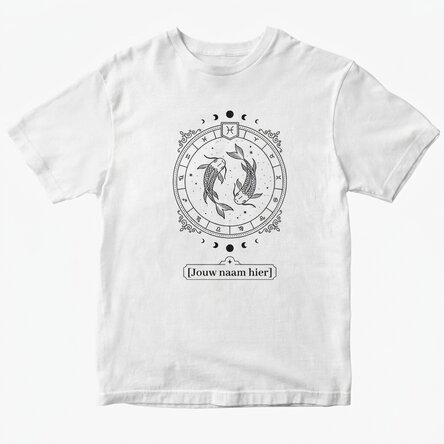 Katoenen T-shirt met naam en sterrenbeeld - Vissen