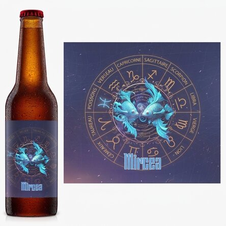 Bière personnalisée avec nom et signe du zodiaque - Poissons