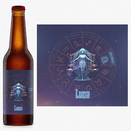 Bière personnalisée avec nom et signe du zodiaque - Balance