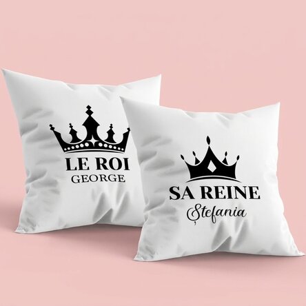 Lot de 2 coussins personnalisés avec un texte - The King & His Queen