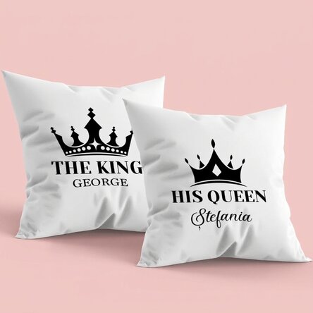 Set van 2 kussens met gepersonaliseerde tekst - The King & His Queen