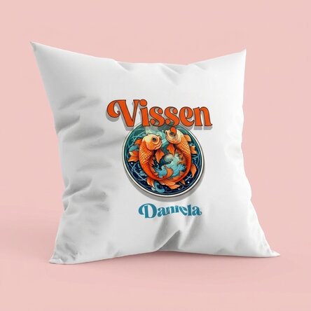 Gepersonaliseerd kussen met naam en sterrenbeeld - Vissen