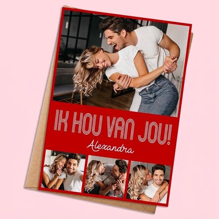 Gepersonaliseerde kaart met 4 foto's en tekst - Modern love